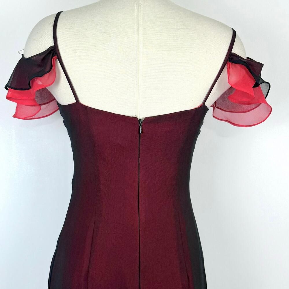 Dolce Jovani Silk Maxi Slip Dress Layered Black/Red Size 10 Vintage Whimsical - Picture 10 of 14